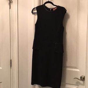 Tory Burch leather trim peplum knee length dress